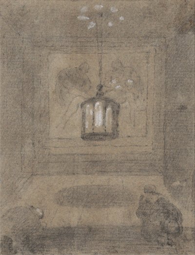 An Underground Shrine with Two Figures Kneeling before a Pieta by Richard Wilson